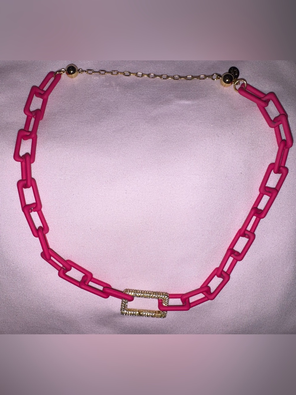 By Alexa Rae BAR Michelle Necklace bubblegum pink Link Chain with Pavé Rectangle